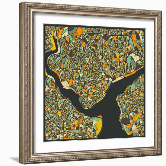 Istanbul Map-Jazzberry Blue-Framed Art Print