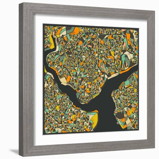 Istanbul Map-Jazzberry Blue-Framed Art Print