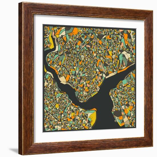 Istanbul Map-Jazzberry Blue-Framed Art Print