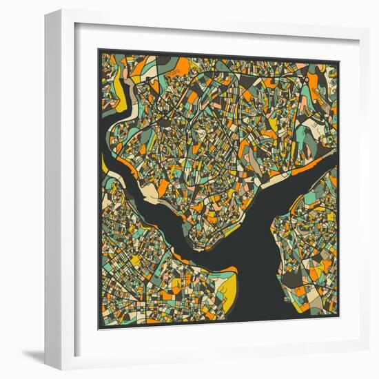 Istanbul Map-Jazzberry Blue-Framed Art Print