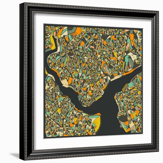 Istanbul Map-Jazzberry Blue-Framed Art Print