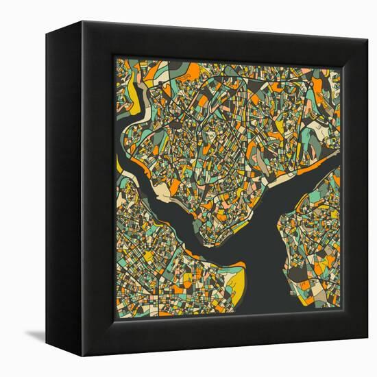 Istanbul Map-Jazzberry Blue-Framed Stretched Canvas