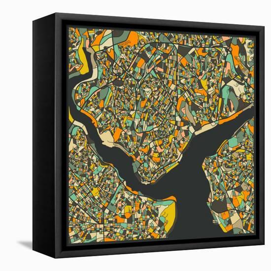 Istanbul Map-Jazzberry Blue-Framed Stretched Canvas