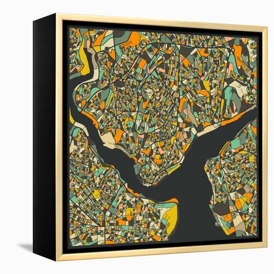 Istanbul Map-Jazzberry Blue-Framed Stretched Canvas