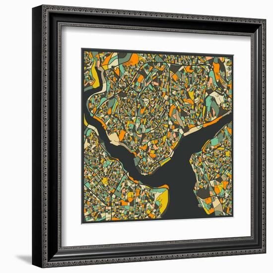 Istanbul Map-Jazzberry Blue-Framed Art Print