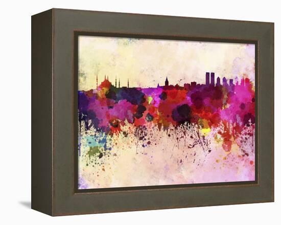 Istanbul Skyline in Watercolor Background-paulrommer-Framed Stretched Canvas