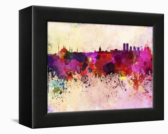 Istanbul Skyline in Watercolor Background-paulrommer-Framed Stretched Canvas