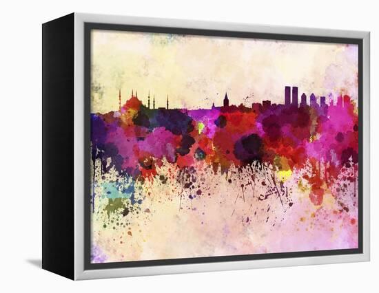 Istanbul Skyline in Watercolor Background-paulrommer-Framed Stretched Canvas