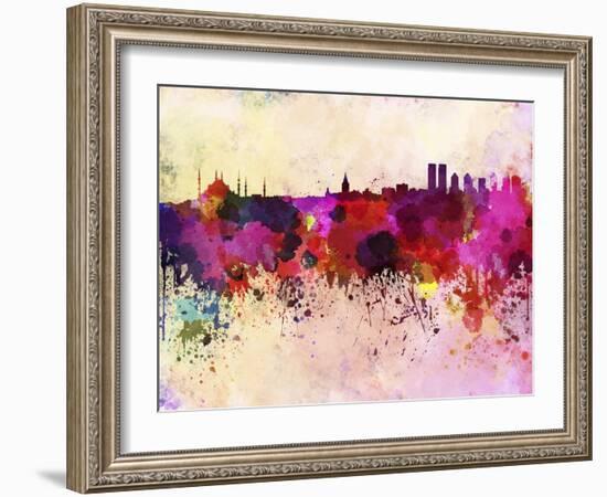 Istanbul Skyline in Watercolor Background-paulrommer-Framed Art Print