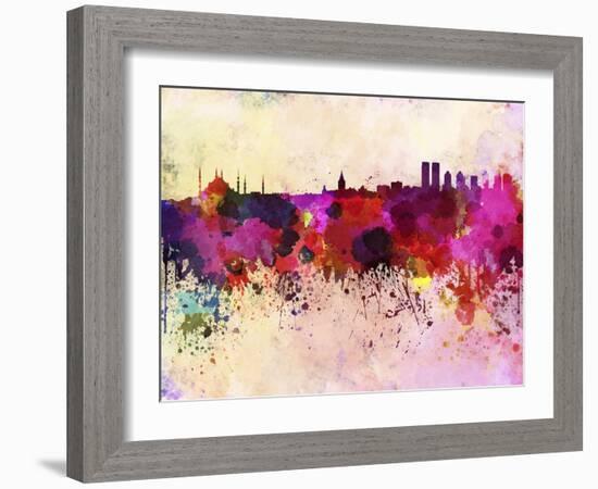 Istanbul Skyline in Watercolor Background-paulrommer-Framed Art Print