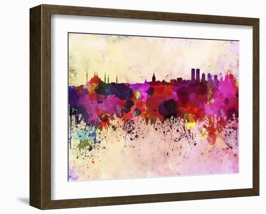 Istanbul Skyline in Watercolor Background-paulrommer-Framed Art Print