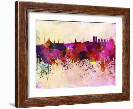 Istanbul Skyline in Watercolor Background-paulrommer-Framed Art Print