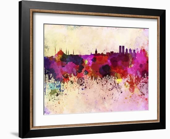 Istanbul Skyline in Watercolor Background-paulrommer-Framed Art Print