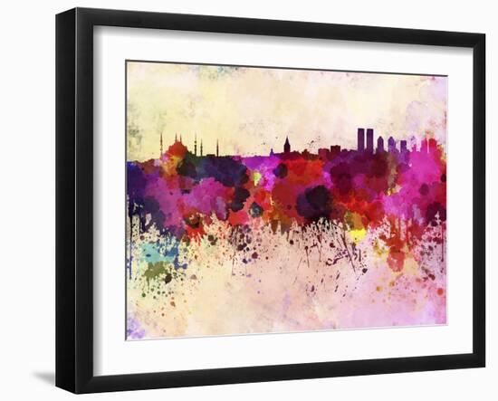 Istanbul Skyline in Watercolor Background-paulrommer-Framed Art Print