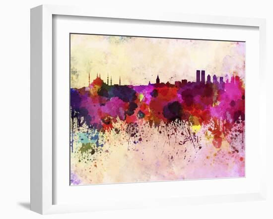 Istanbul Skyline in Watercolor Background-paulrommer-Framed Art Print