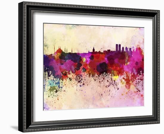 Istanbul Skyline in Watercolor Background-paulrommer-Framed Art Print