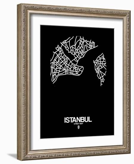 Istanbul Street Map Black-NaxArt-Framed Art Print