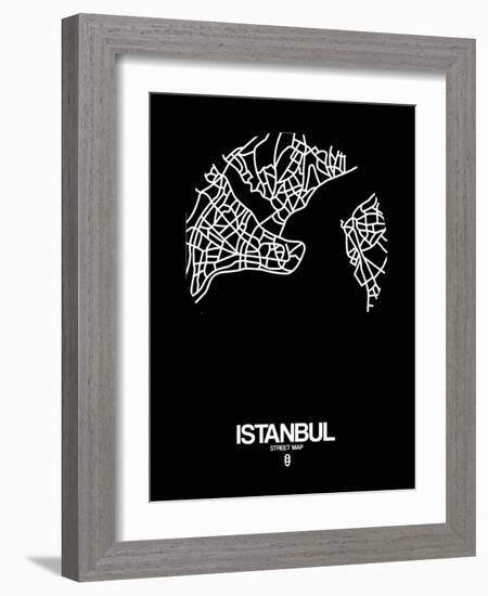 Istanbul Street Map Black-NaxArt-Framed Art Print