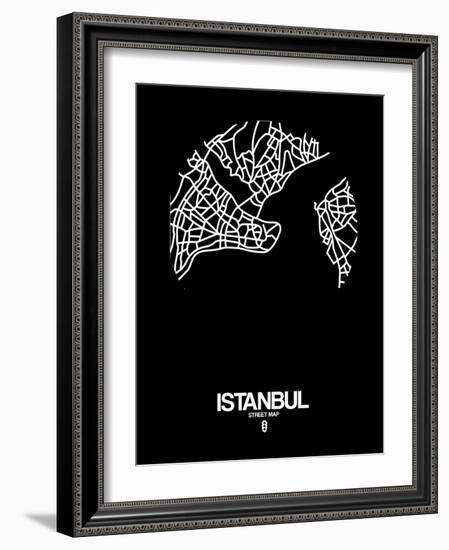 Istanbul Street Map Black-NaxArt-Framed Art Print