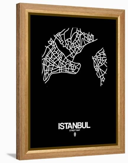 Istanbul Street Map Black-NaxArt-Framed Stretched Canvas
