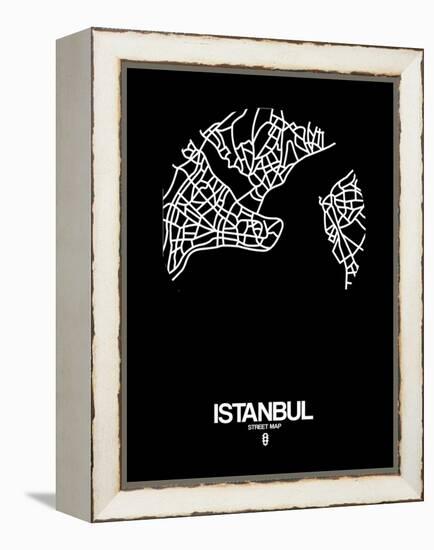 Istanbul Street Map Black-NaxArt-Framed Stretched Canvas