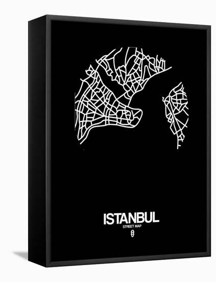 Istanbul Street Map Black-NaxArt-Framed Stretched Canvas