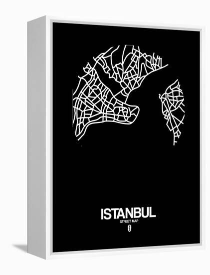 Istanbul Street Map Black-NaxArt-Framed Stretched Canvas