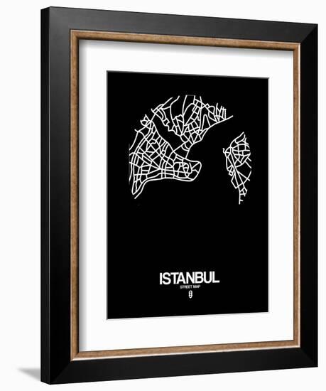 Istanbul Street Map Black-NaxArt-Framed Premium Giclee Print