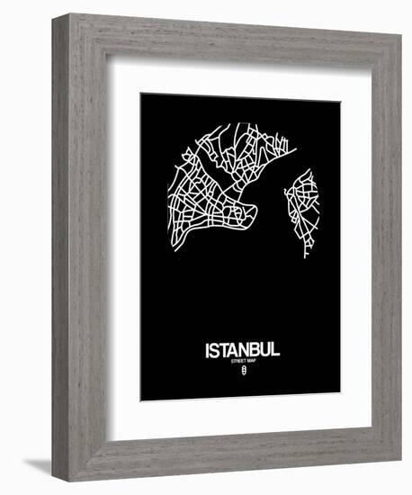 Istanbul Street Map Black-NaxArt-Framed Art Print