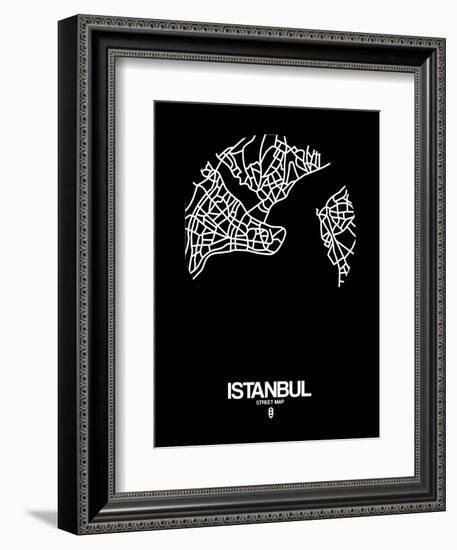 Istanbul Street Map Black-NaxArt-Framed Art Print