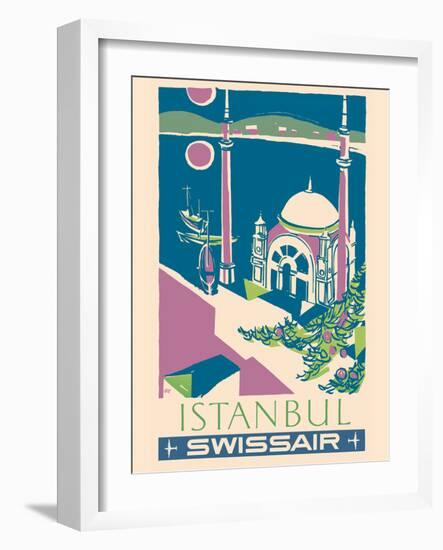 Istanbul, Turkey - Swissair - Ortaköy Mosque - Vintage Airline Travel Poster, 1951-Henri Ott-Framed Art Print