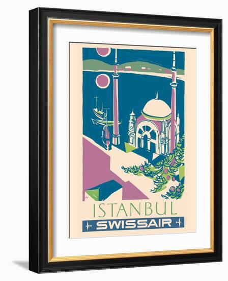 Istanbul, Turkey - Swissair - Ortaköy Mosque - Vintage Airline Travel Poster, 1951-Henri Ott-Framed Art Print