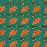 Oak Acorns on the Branch Autumn Red Leaf Colorful Pattern Vector-istorsvetlana-Art Print