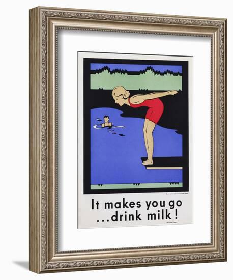 It Makes You Go...Drink Milk! Advertising Poster with Diver-null-Framed Giclee Print