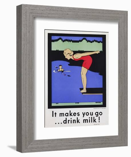 It Makes You Go...Drink Milk! Advertising Poster with Diver-null-Framed Giclee Print