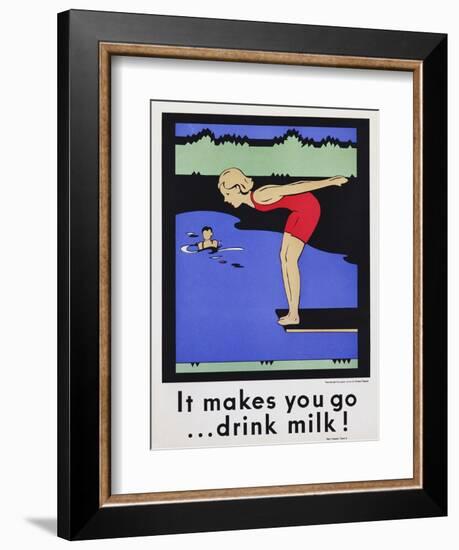 It Makes You Go...Drink Milk! Advertising Poster with Diver-null-Framed Giclee Print