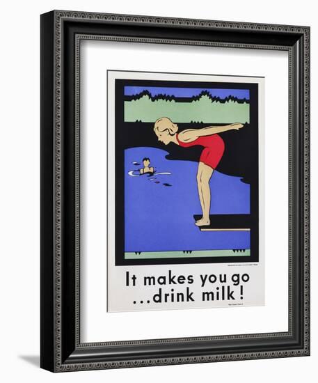 It Makes You Go...Drink Milk! Advertising Poster with Diver-null-Framed Giclee Print