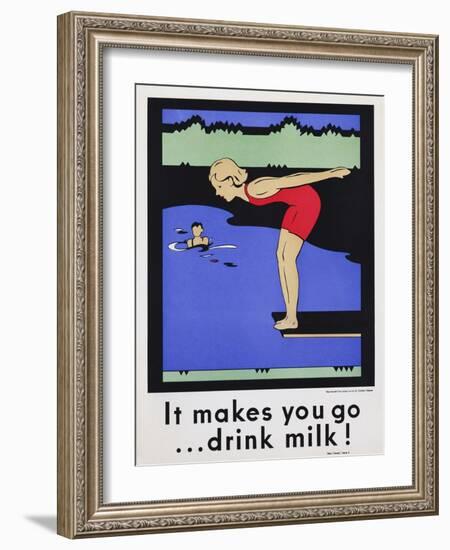 It Makes You Go...Drink Milk! Advertising Poster with Diver-null-Framed Giclee Print