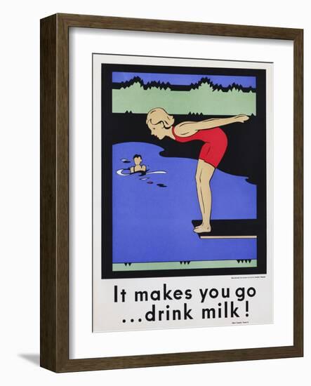 It Makes You Go...Drink Milk! Advertising Poster with Diver-null-Framed Giclee Print