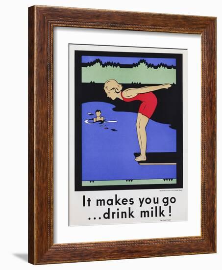 It Makes You Go...Drink Milk! Advertising Poster with Diver-null-Framed Giclee Print