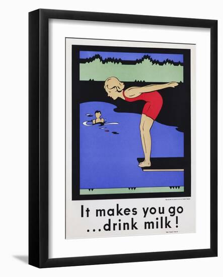 It Makes You Go...Drink Milk! Advertising Poster with Diver-null-Framed Giclee Print