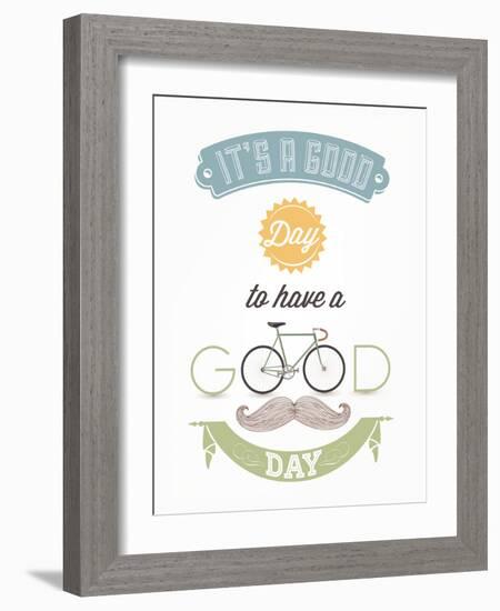 It'S A Good Day To Have A Good Day - Typographical Illustration Bicycle Poster-Melindula-Framed Art Print