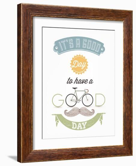 It'S A Good Day To Have A Good Day - Typographical Illustration Bicycle Poster-Melindula-Framed Art Print