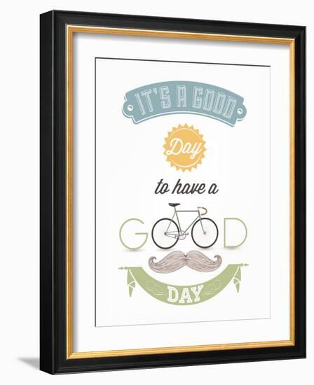 It'S A Good Day To Have A Good Day - Typographical Illustration Bicycle Poster-Melindula-Framed Art Print