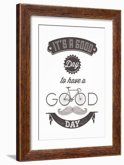 It'S A Good Day To Have A Good Day - Typographical Illustration Bicycle Poster-Melindula-Framed Art Print