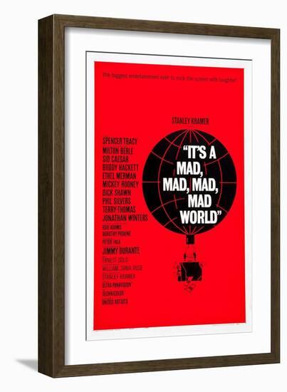 IT'S A MAD, MAD, MAD, MAD WORLD, poster art, 1963.-null-Framed Art Print