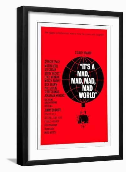 IT'S A MAD, MAD, MAD, MAD WORLD, poster art, 1963.-null-Framed Art Print