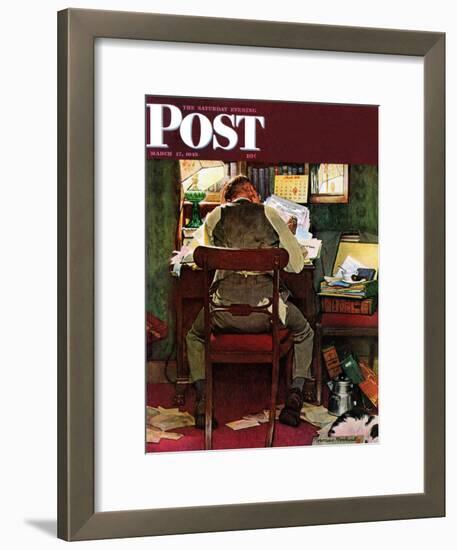 "It's Income Tax Time Again!" Saturday Evening Post Cover, March 17,1945-Norman Rockwell-Framed Giclee Print