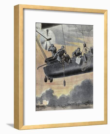 Italian Airship Bombing Turkish Positions in Libya, 1912-null-Framed Giclee Print