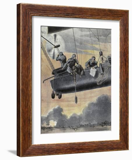 Italian Airship Bombing Turkish Positions in Libya, 1912-null-Framed Giclee Print